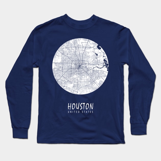 Houston, USA City Map - Full Moon Long Sleeve T-Shirt by deMAP Studio